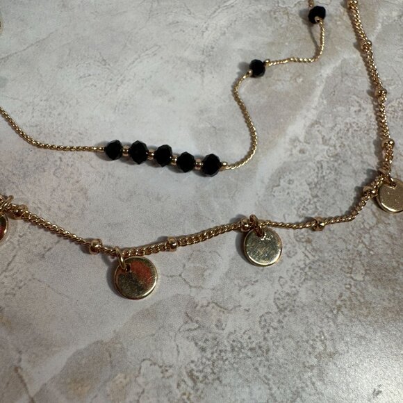 Layered Gold & Black Beaded Necklace Set With matching Bracelet Signed NRQ - Picture 4 of 8